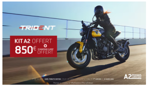 Bénéficiez d’un kit de bridage A2 offert + 850€ d’avantages clients pour tout achat d’une Triumph Trident 660*